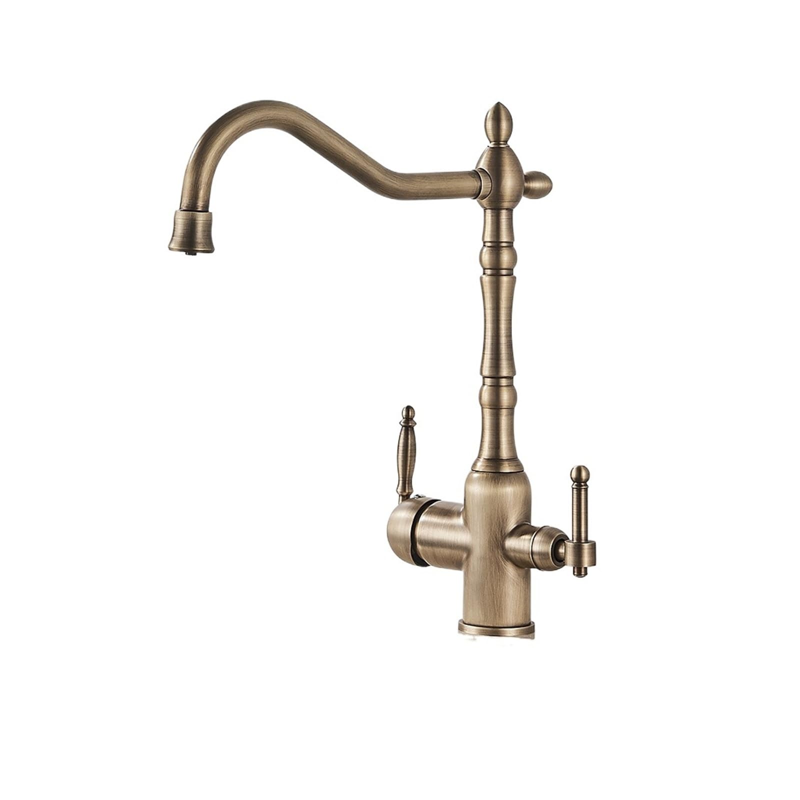 ZQFHSX Antique Brass Filter Kitchen Faucet Deck Mounted Dual Handles 3-Ways Hot and Cold Water Mixer Tap for Most Scenarios(Antique Brass)