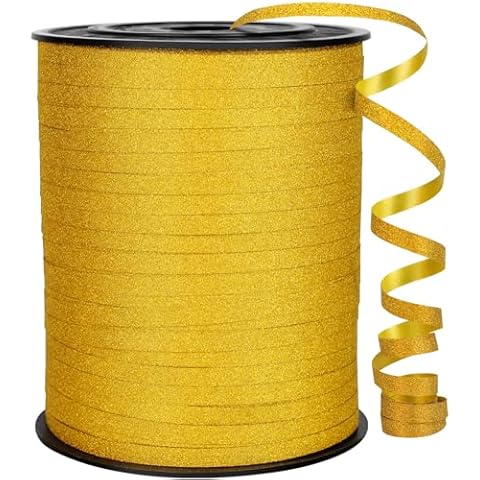 500 Yards Gold Ribbon, Shiny Metallic Curling Ribbon, for Party Festival Art Craft Decor,Florists, Weddings, Crafts and Gift wrap (Gold Glitter) Cover