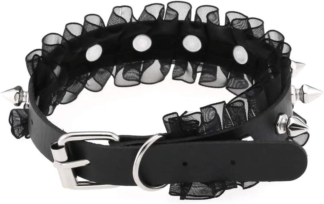 eYLun Women Goth Leather Choker, Lace Spike Rivet Punk Adjustable Collar Necklaces - Image 2