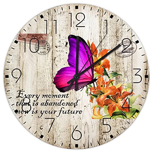 Horloge murale silencieuse anti tic-tac en bois rustique pour chambre et entrée