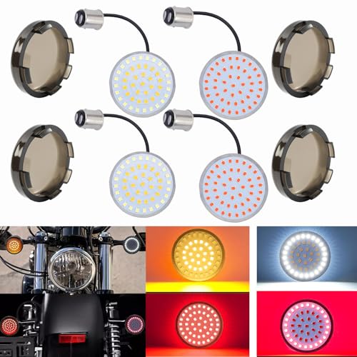 CycleRev 1157 LED Turn Signal Lights Front and Rear with 2 Inch Smoked Lens Cover, Compatible with Harley Street Glide, Road Glide, Sportster, Dyna, Softail, Iron 883, Touring (1986-2025)