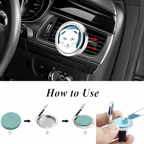 Image of 30mm Car Essential Oil Diffuser Vent Clips Air Freshener Vent Clip Aromatherapy Car Accessories 10 Felt Pads for Gift Women (Cat)