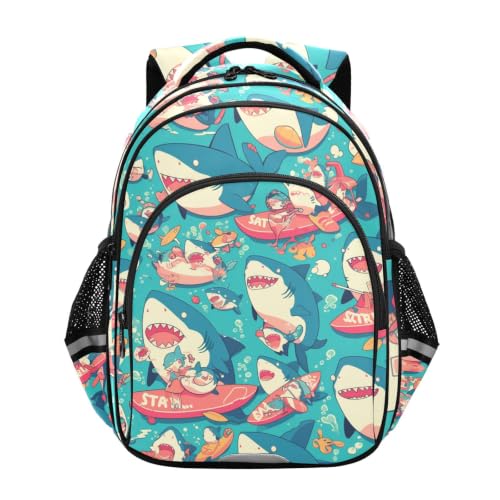 Sac à dos enfant 3-12 ans cartable scolaire requins bleus surf