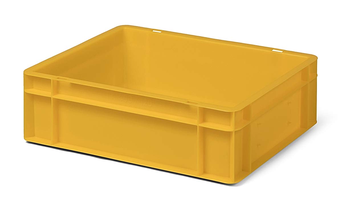 1a-TopStore 4 Stk. Transport-Stapelkasten TK412-0, gelb, 400x300x120 mm (LxBxH), aus PP, Volumen: 10 Liter, Traglast: 30 kg, lebensmittelecht, made in Germany, Industriequalität
