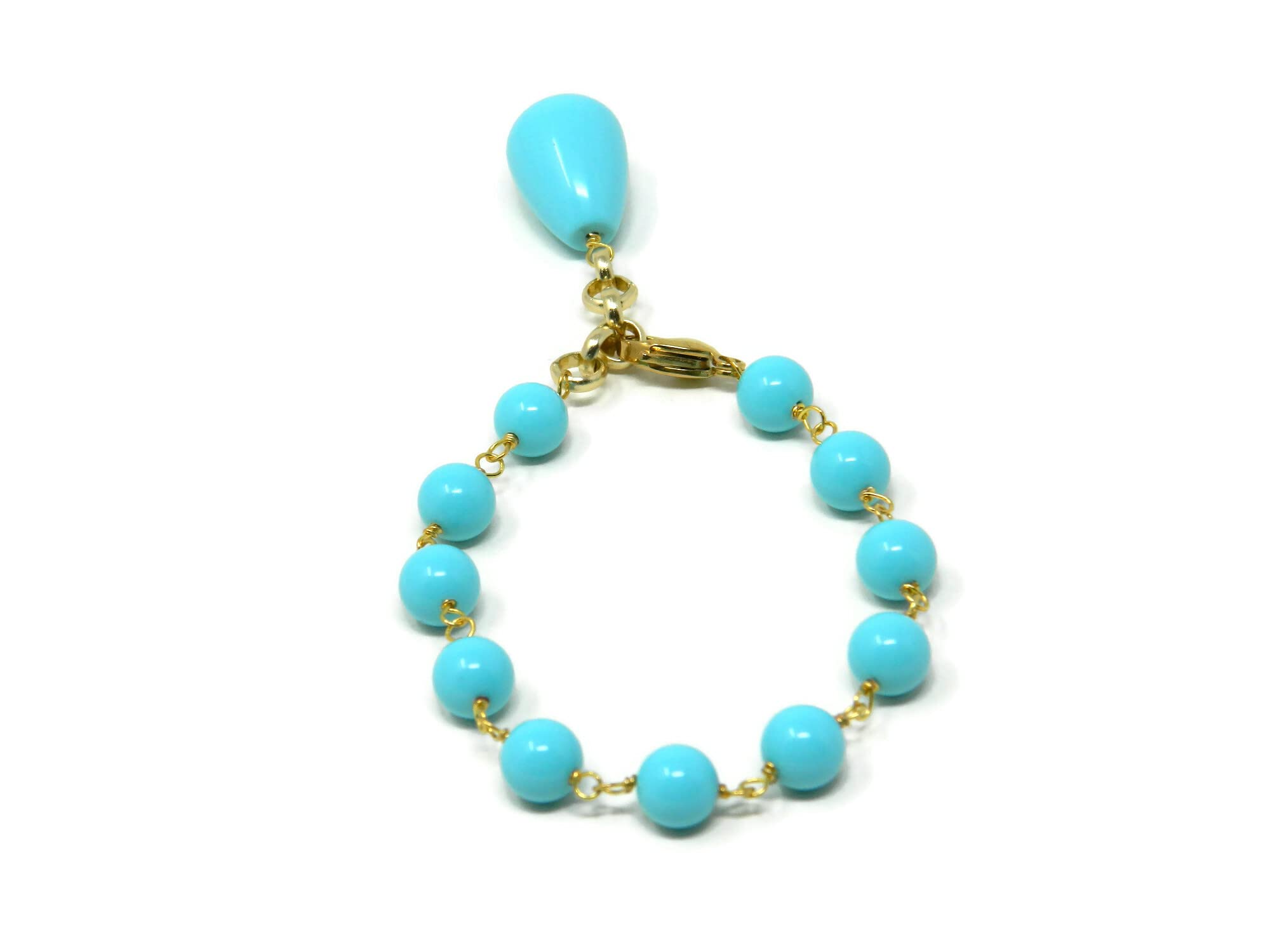 DodiGioielli Bracciale Donna con Palline e Ciondolo Goccia Turchese | Pasta di Turchese, Handmade, Made in Italy, Chiusura Dorata