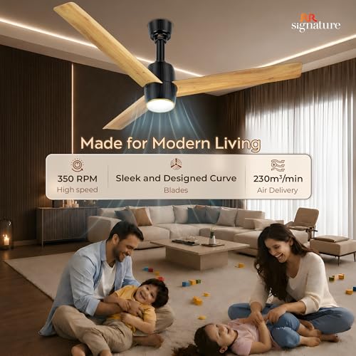 Image of RR Signature OPUL AIR 1250mm BLDC Underlight Ceiling Fan with 100% Pure Copper Motor - 35W | 350 RPM High Speed | Remote Control & LED Light | 3 Light Modes | 3 Year Warranty - PINE WOOD