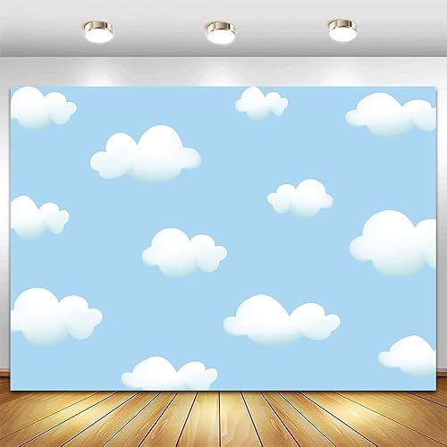 Qian Fondo de cielo azul y nubes blancas de 7 x 5 pies, fotografía de baby shower, fiesta de cumpleaños, pancarta, decoración de mesa, telón de