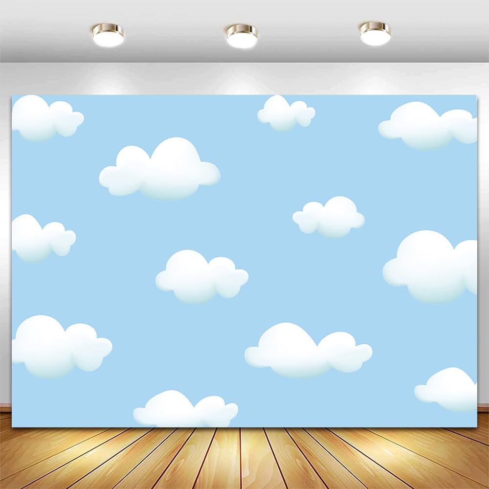 Qian7X5FT Blue Sky and White Clouds Background Photography Baby Shower Children Birthday Party Banner Cake Table Decoration Backdrop Photo Prop