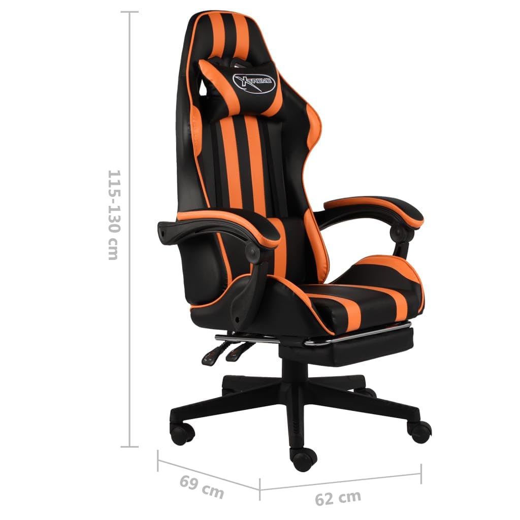 Sedia da gaming con poggiapiedi, girevole, colore: nero e arancione | Comoda sedia da ufficio con poggiapiedi estraibile e cuscino lombare per lo studio o l'ufficio.