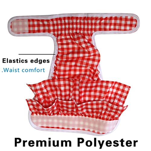 Image of JoyDaog (3 Pack) Small Dog Diapers Dress for Female Reusable Premium Grid Puppy Nappies Skirt for Period Heat Incontinence S