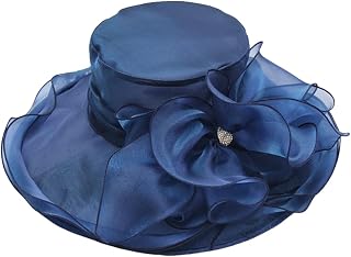Wide Brim Organza Hat, Women's Church Fascinator Wedding Tea Party Derby Flower Sun Hat
