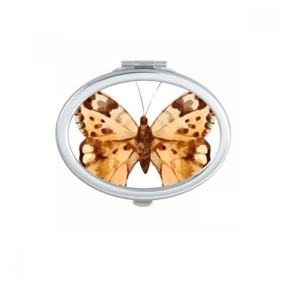Miroir de poche compact ovale avec motif papillon bleu imprimé pour retouches maquillage