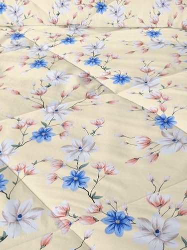 Image of HOMEKART 220 GSM Premium Reversible Microfiber AC Comforter for Single Bed | Soft, Lightweight & Breathable All-Season 3-Layer Quilted Blanket (150 cm x 225 cm, Floral, Pista and Blue)