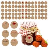 600 Etiketten Marmeladengläser, Aufkleber für Marmeladengläser, Selbstklebende Etiketten für hausgemachte Marmeladen, 5 verschiedene Designs, Braun, 3.8 cm Durchmesser
