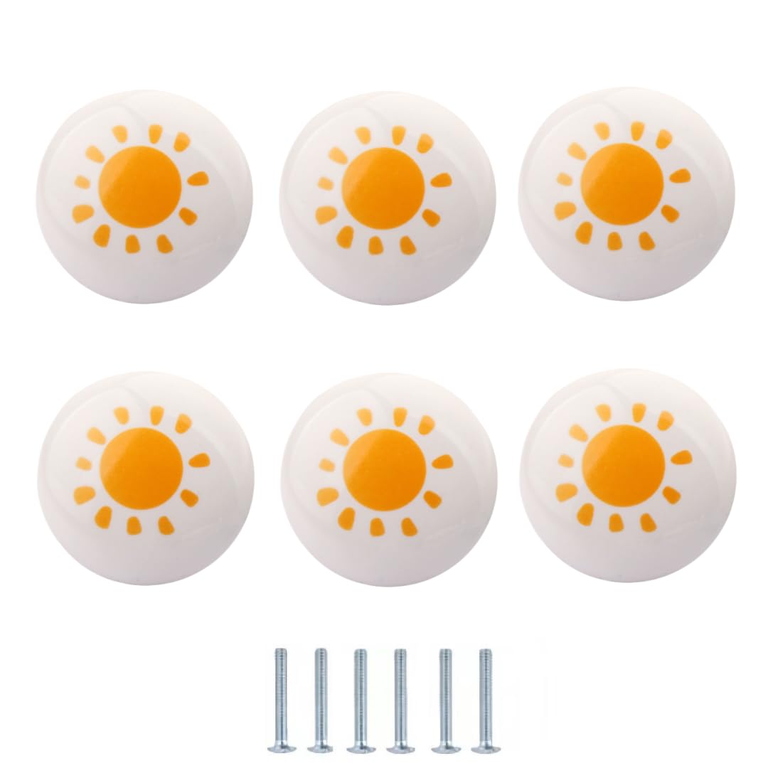 LQZAXSRDR Ceramic Cupboard Drawer Handle Knobs, Ceramic Door Knobs, Drawer Handles 6 Pcs Multicolor Diameter 38mm(Sun)