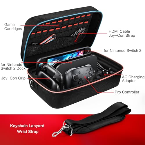 ivoler carrying storage all in one case for nintendo switch 2 2025portable travel all protective hard messenger bag soft lining 20 games for switch 2 console pro controller accessories black