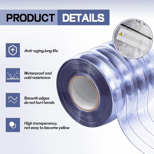 Image of Moukeren Plastic Curtain Strips, 26 ft x 8 Inch Clear PVC Strip Curtain Roll, Heavy Duty Plastic Insulated Freezer Door Strips for Commercial, Walk-in Cooler, Garage, Warehouse, Pet Animal House