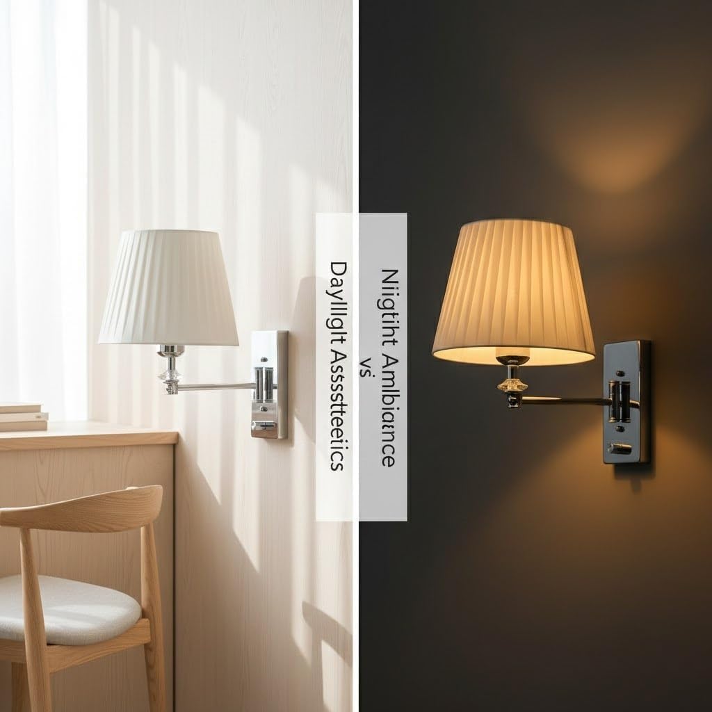 Swing Arm Wall Light, Chrome Adjustable Wall Sconce, White Fabric Shade Wall Lamp for Bedroom, Bedside, Living Room, Hallway, Hotel, Entryway, Corridor, Reading Fixture, Foyer Parlor