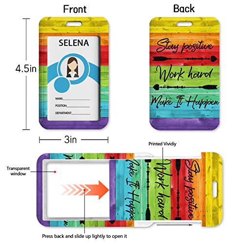 Id Badge Holder, Badge Reel Retractable Keychain, Retro Rainbow Positive Card Holder With Carabiner Clip Heavy Duty, Id Name Tag Badge Case Protector Cover For Office Work Nurse Teacher Women Gifts #TOP3