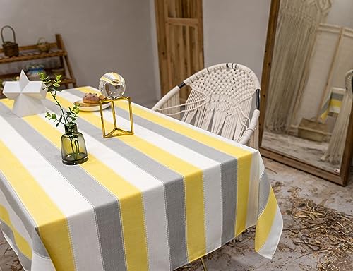 Nappe de table anti tache 110x170cm en lin rayé jaune pour masquer les rayures - 6