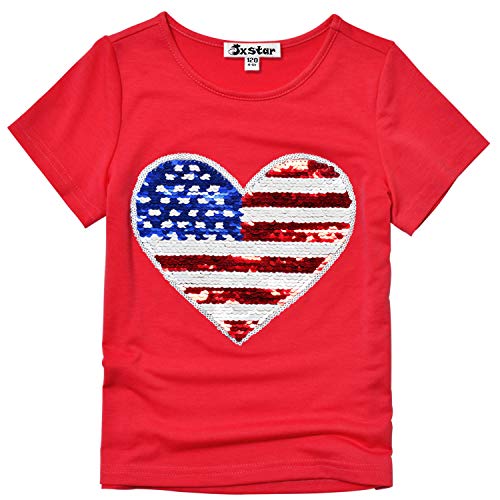 Jxstar Girls 4th July Shirts Flip Sequin American Flag T-Shirt Tops Short Sleeve Summer Clothes2