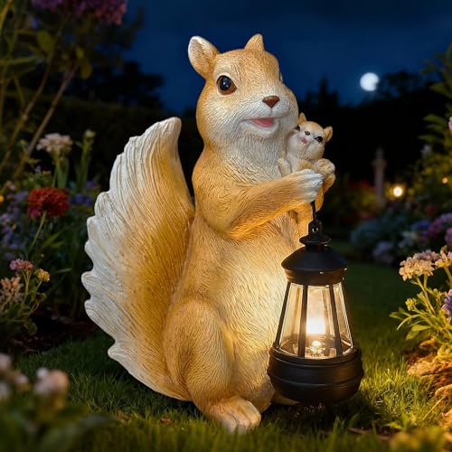 Solar Garden Decor Squirrel Statues - Squirrel Figurine Lawn Ornaments,Small Animal Garden Statues for Outdoor Yard Art Porch Patio Balcony Home House Decor,Birthday Gifts for Women Mom Grandma
