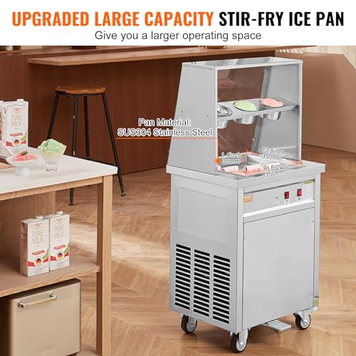 Image of VEVOR Fried Ice Cream Roll Machine, 13.8 inch x 13.8 inch Square Stir-Fried Ice Cream Pan, Stainless Steel Commercial Rolled Ice Cream Maker with Compressor and 2 Scrapers, for Making Ice Cream, Frozen Yogurt