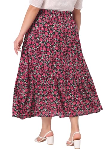 Agnes Orinda Plus Size Skirts for Women Floral Flowy Stretchy Waist Layered A Line with Pocket Summer Maxi Skirt4