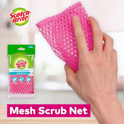 Image of Scotch-Brite Non-Scratch Mesh Net Scrubber for Dishes & Cookware | Quick-Dry 3-Ply Durable Cleaning Mesh | Safe for Non-Stick Pans & Kitchen Surfaces | Color May Vary (Pink /Yellow),1 Unit