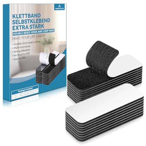 HOMMAND Badesivo Extra Forte，16 Pezzi Nastro Adesivo Hook and Loop, Nastro Adesivo Forte Perfetto per l'arredamento di Ambienti, Casa, Ufficio, Nero, 30mm×100mm
