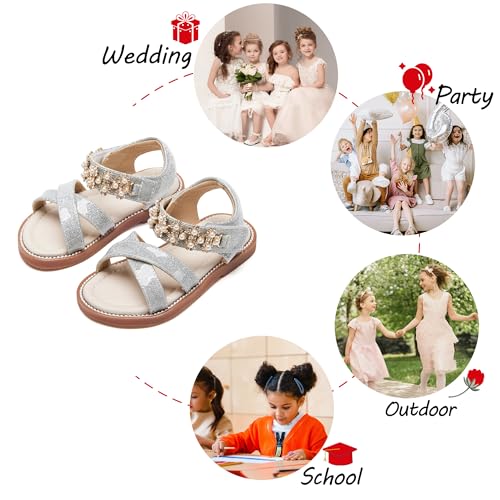 Image of PHIRAMIN Toddler Girl Sandals - Flower Girl Dress Shoes Open Toe Little Kid Flats