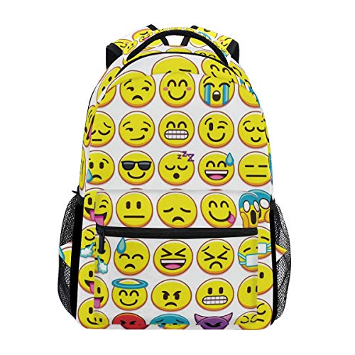 NA Mochila escolar casual con diferentes emociones de Emojis  color blanco  ligera