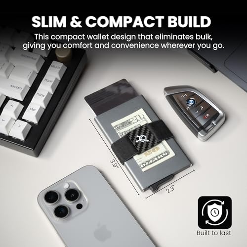 Image of CODE 118 Wallet - Premium Automatic Smart Wallet, RFID Blocking, Pop Up Mens Minimalist Metal Wallet, 6061-T6 Aerospace-Grade Aluminum, Genuine 3K Carbon Fiber (Classic, Slate Grey)