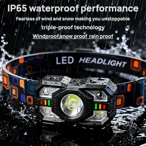 Linterna frontal manos libres recargable con sensor de movimiento para camping exterior 4