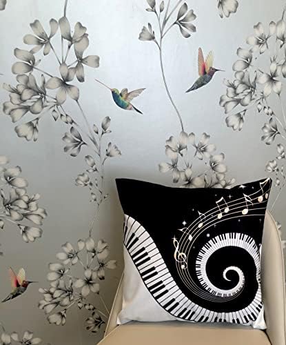 Decorative Music Inspired Piano Black & White Cushion Cover | Home Decor Gift Idea for Women, Men & Kids | 45x45cm 18x18" | Swirly Piano