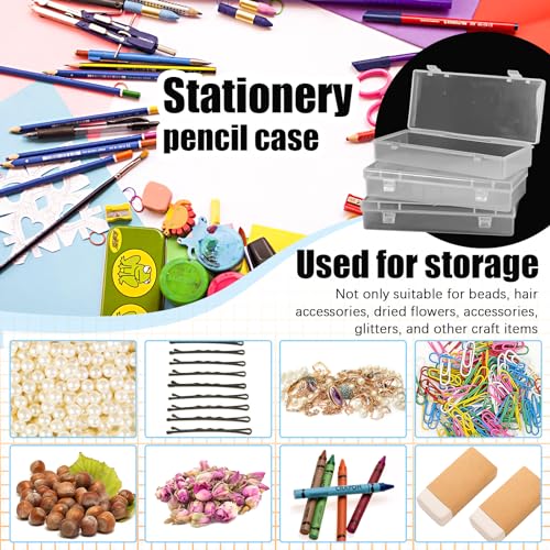 Image of 10 Pcak 6'' Plastic Storage Boxes, Small Storage Containers with Hinged Lids, Rectangle Clear Boxes for Beads, Jewelry, Game Pieces, Pens and Crafts Items(6.2'' x 2.5'' x 1.2'')