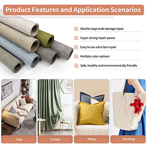 Fine Linen Fabric Patches, Self-Adhesive, Extra Large 12x40 Inch, Multi Color, for Sofa & Furniture Repair (Beige) - Thumbnail 7