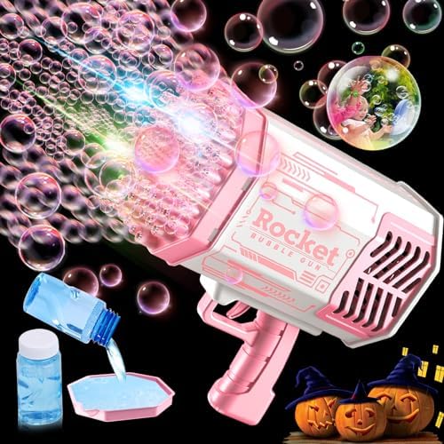 SHCKE 69 Holes Rocket Bubble Gun with Colorful Lights/Bubble Solution
