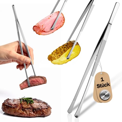 Menz Kochpinzette - Kochpinzette Edelstahl, Pinzette Küche 30 cm, runde...