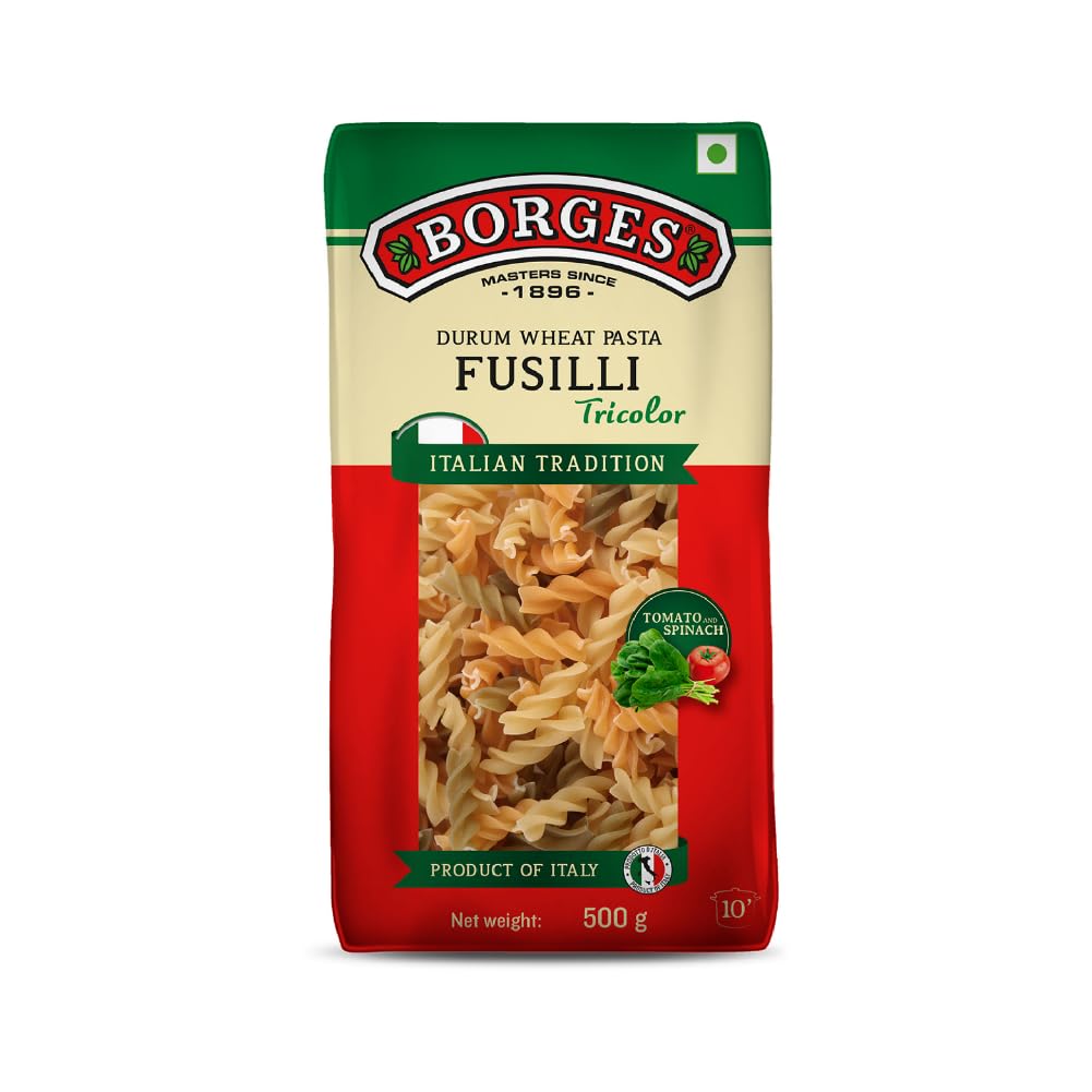 Borges Fusilli Tricolor Pasta - 500 gm| 100% Durum Wheat | Imported from Italy | High in Protein |100% Natural ingredients (B00M91QJ26) Amazon Price History, Amazon Price Tracker