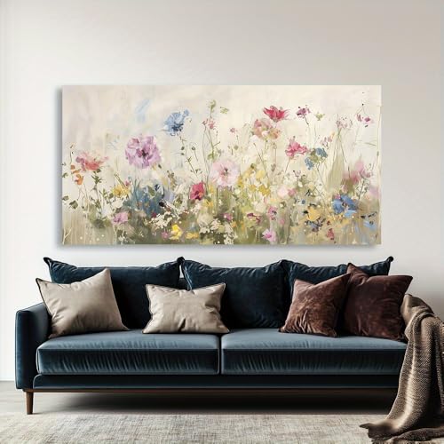 Peinture abstraite moderne de fleurs sauvages pour un salon lumineux et cosy