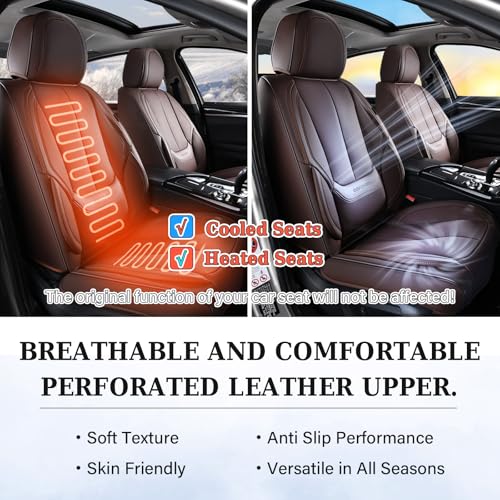 Image of Coverado Seat Covers, Car Seat Covers Front Seats, Car Seat Cover, Car Seat Protector Waterproof, Car Seat Cushion Nappa Leather, Brwon Seat Covers Carseat Cover Universal Fit for Most Cars