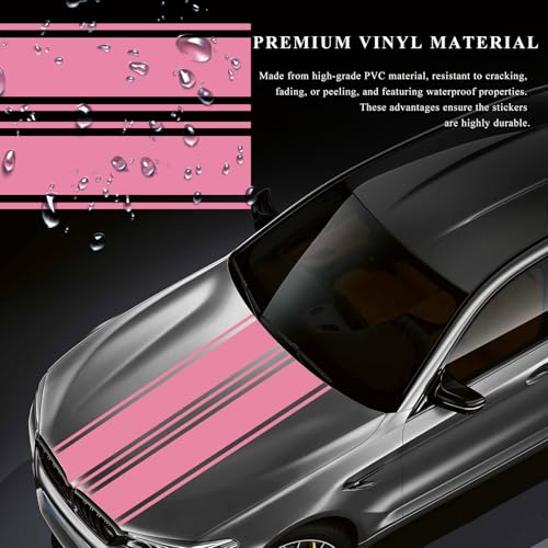 Image of 2 PCS Car Hood Sticker, 70.9 inch x 7.3 inch Waterproof Racing Stripes Auto Body Side Decals, Sports Style Hood Sticker Exterior Decoration for Most Vehicles, Car Accessories (Pink)