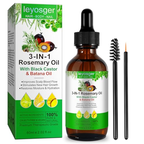 Olio Di Rosmarino 3 in 1, Olio Di Ricino Nero, Batana, Per La Crescita Dei Capelli, Stimola La Crescita Di Nuovi Capelli, Volume E Lucentezza, Nutrono Il Cuoio Capelluto, 100% Puro Naturale 60ml
