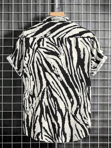 GORGLITTER Men's Hawaiian Zebra Print Shirt Button Up Short Sleeve Collar Animal Print Shirt Tops Cheetah Print Tops2