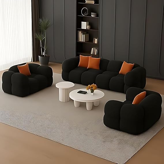 Image of A to Z Furniture Classic Chesterfield Sofa Set Luxury Chesterfield Sofa in for Home Living Room & Office (3+1+1 Black)