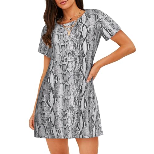 Robe de nuit à manches courtes femme imprimé peau de serpent noir et blanc légère