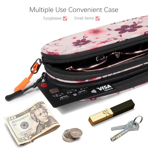 Image of Double Eyeglasses Case Soft Portable Zipper Sunglasses Pouch with Keychain Clip for Men Women
