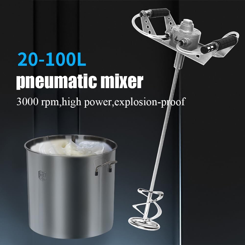 Miscelatore Pneumatico Portatile, agitatore per Vernici da 20-100 Litri, velocità Regolabile, Alta Potenza 3000 Giri/min, Impugnatura ergonomica, per misce(
