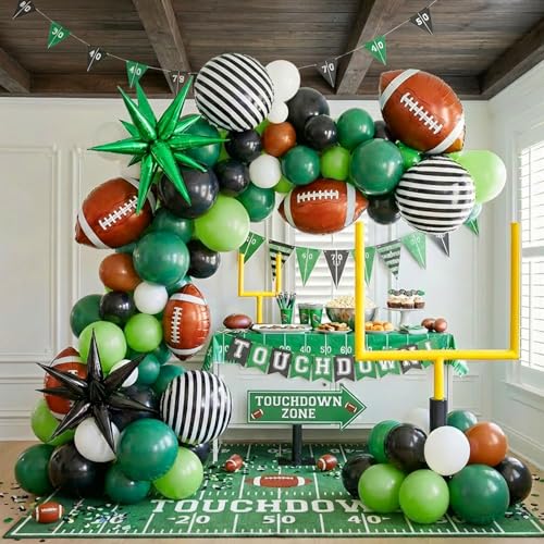 Football Balloon Arch Kit 122Pcs - Dark Green Brown Black Balloon Garland with Self-Standing Goal...